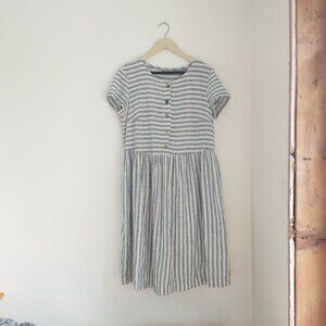 Lithuanian Linen Blue and White Striped dress, M